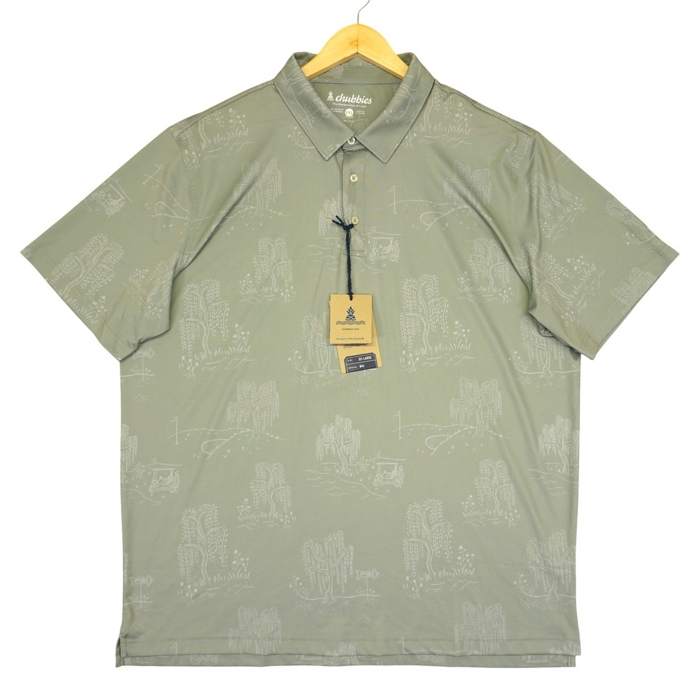 NEW Chubbies Polo Mens XXL Green Golf Course Willow Print Stretch Performance